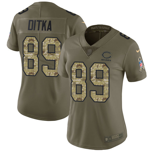Nike Bears #89 Mike Ditka Olive/Camo Women's Stitched NFL Limited Salute to Service Jersey
